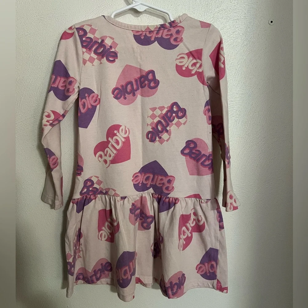 BARBIE Classic Long Sleeve Drop Waist Logo Play Dress Pink Purple Girls Size 4T‎